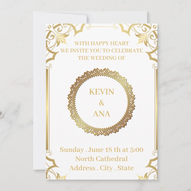 Timeless Gold Wedding Invitations | Personalised (Front)