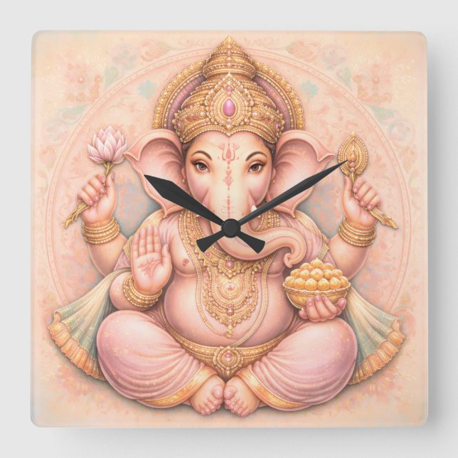 Timeless Grace: Lord Ganesha Pastel Art Wall Clock (Front)