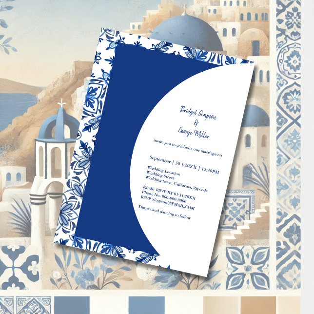 Timeless Greek Blue and White Wedding Invitation (Creator Uploaded)