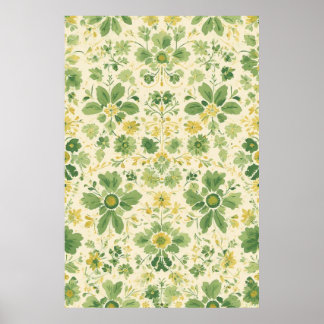 Timeless Green and Yellow Floral Pattern Poster