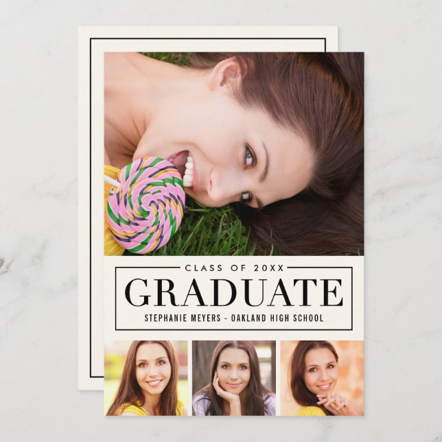Timeless Grid EDITABLE COLOR Graduation Invitation (Front/Back)