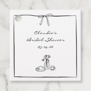 Timeless Hand-Drawn Coquette Bridal Shower Bespoke Favour Tags