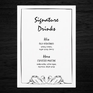Timeless Hand Drawn Swan Signature Drinks Wedding Menu