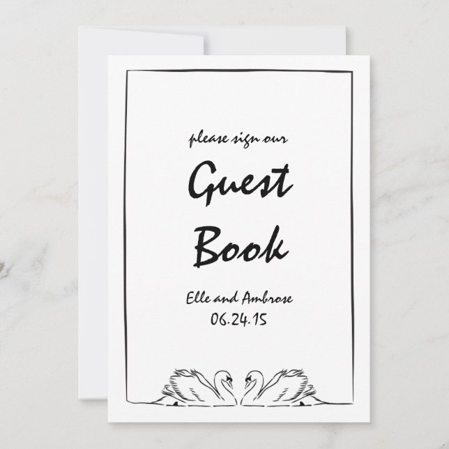 Timeless Hand Drawn Swan Wedding Guest Book Sign Invitation (Front)