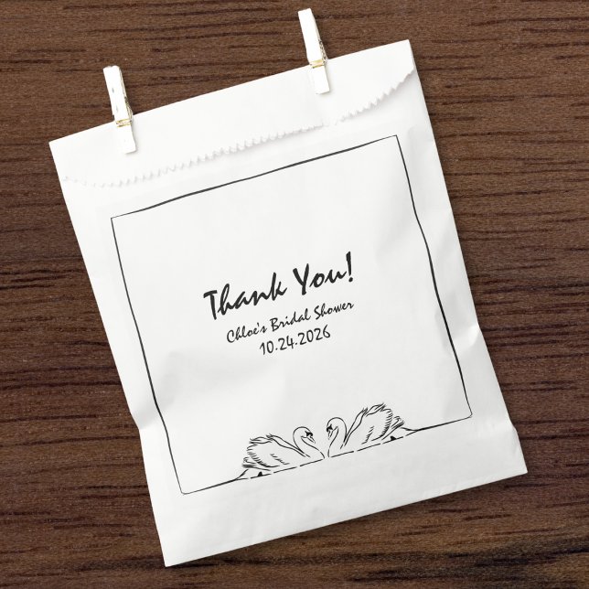 Timeless Handwritten Swan Bridal Shower Thank You Favour Bags (Chic romantic swan-themed thank you bags. A stylish addition to your bridal shower celebration.)