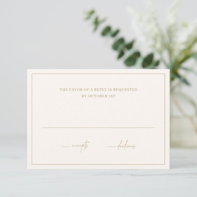 Timeless Ivory and Gold Elegant Wedding RSVP Card (Standing Front)