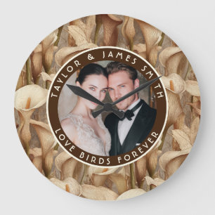 Timeless Ivory Calla Lilies Garden Boho Wedding Large Clock