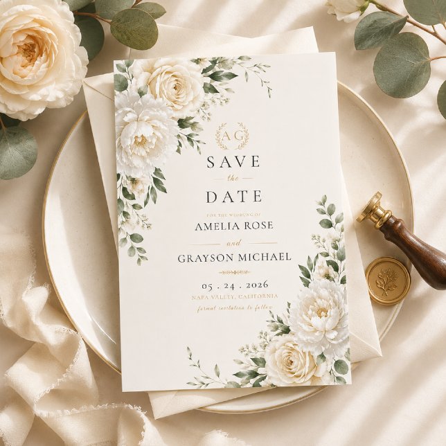 Timeless Ivory Floral Save the Date Card (Creator Uploaded)