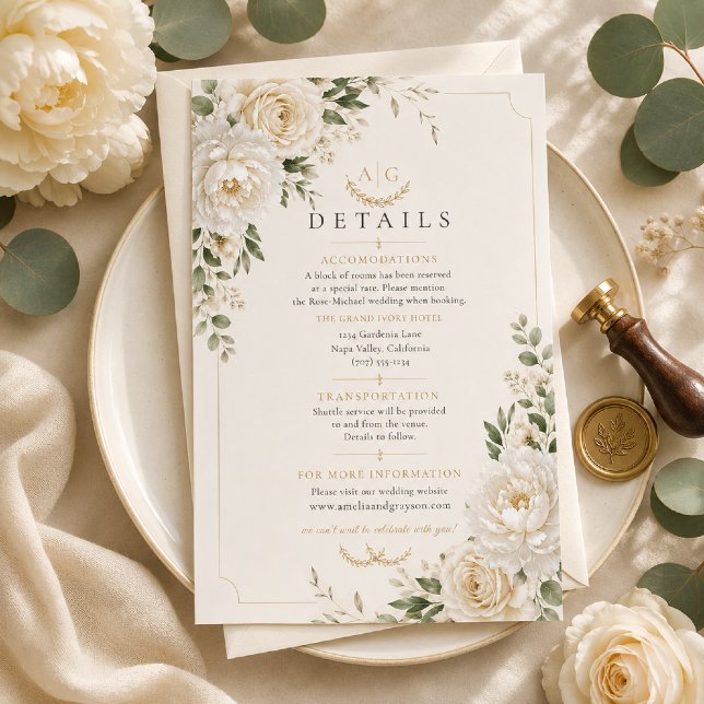 Timeless Ivory Floral Wedding Details Card (Creator Uploaded)