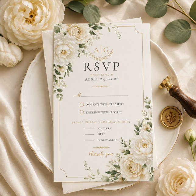 Timeless Ivory Floral Wedding RSVP Card (Creator Uploaded)