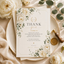 Timeless Ivory Floral Wedding Thank You Card