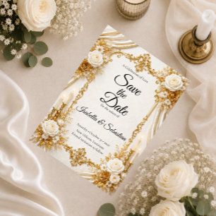 Timeless Ivory Gold Elegance Wedding Save The Date