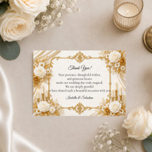 Timeless Ivory Gold Elegance Wedding Thank You Card