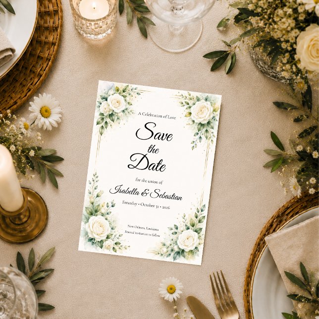 Timeless Ivory Rose Elegance Wedding Save The Date (Creator Uploaded)