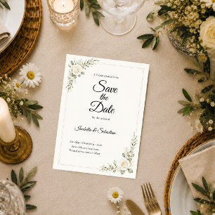 Timeless Ivory Rose Minimalism Wedding Save The Date