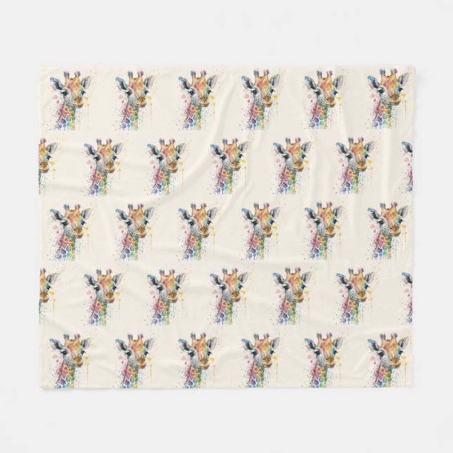 Timeless Ivory Watercolor Giraffe Pattern Fleece Blanket (Front (Horizontal))