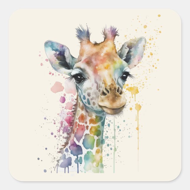 Timeless Ivory Watercolor Giraffe Pattern Square Sticker (Front)