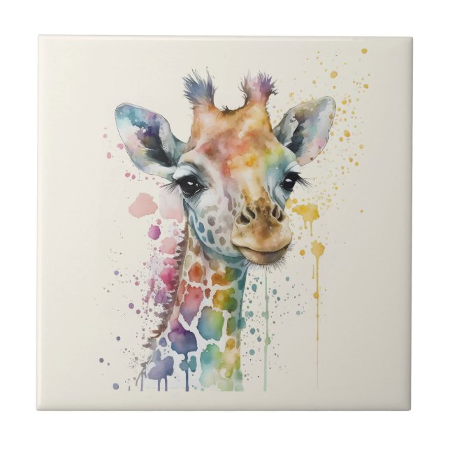 Timeless Ivory Watercolor Giraffe Pattern Tile (Front)