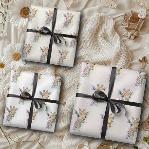 Timeless Ivory Watercolor Giraffe Pattern Wrapping Paper Sheet