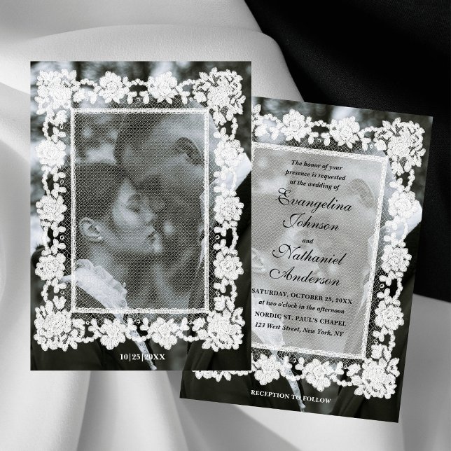 Timeless Lace Frame Photo Formal Wedding Invitation (Creator Uploaded)