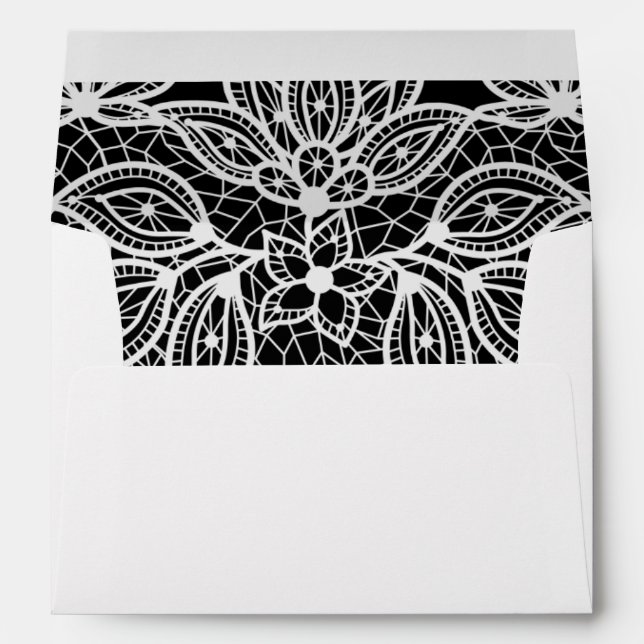 Timeless Lace Look Wedding Black and White Envelope (Back (Bottom))