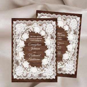 Timeless Lace Roses Rustic Wooden Formal Wedding Invitation