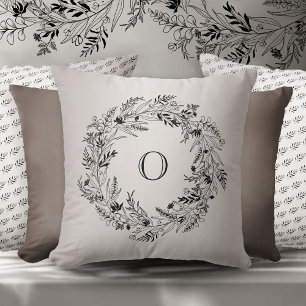 Timeless leafy botanical circle letter O Cushion