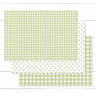 Timeless Light Green Gingham Check Polka Dots Wrapping Paper Sheet