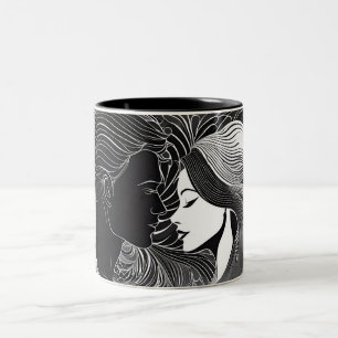Timeless Love Black & White Silhouette Couple Two-Tone Coffee Mug