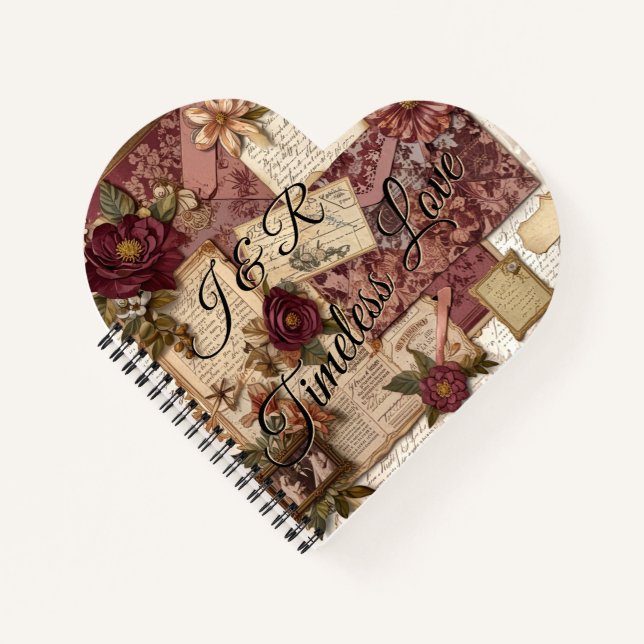 Timeless Love, Flowers & Letters -Romantic Vintage Notebook (Front)