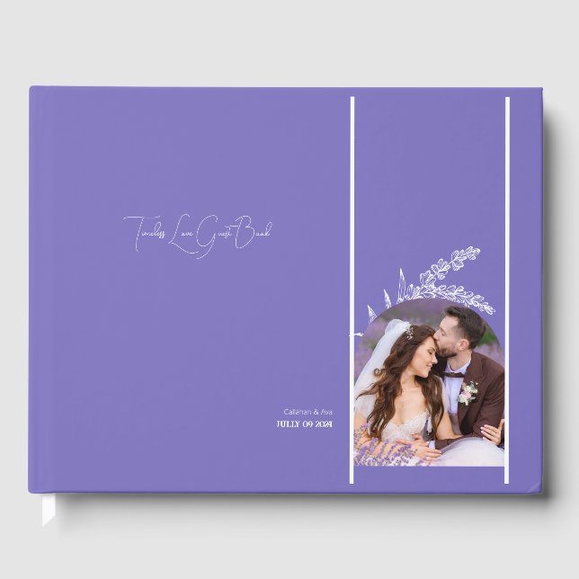 Timeless Love purple flowers & photo Guest Book (Front)