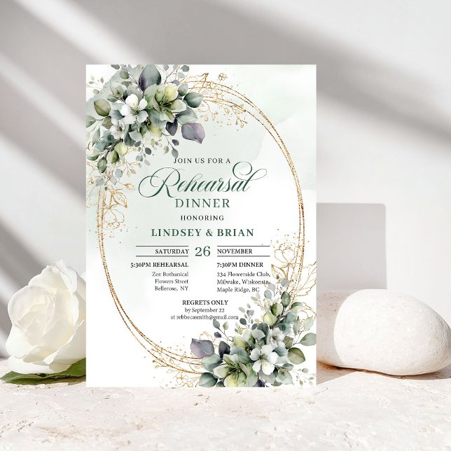 Timeless Love Rehearsal Dinner Boho Eucalyptus Gol Invitation (Timeless Love Rehearsal Dinner Boho Eucalyptus Gold)