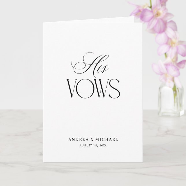Timeless Luxe Script Elegant His Wedding Vows Card (Orchid)