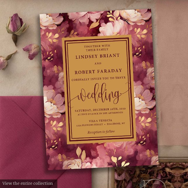 Timeless Luxury Maroon Blush Gold Floral Wedding  Invitation (Timeless Luxury Maroon Blush Gold Floral Wedding Invitation)
