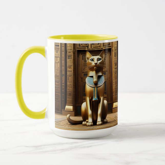 Timeless Majesty: The Golden Egyptian Pharaoh Cat Mug (Left)