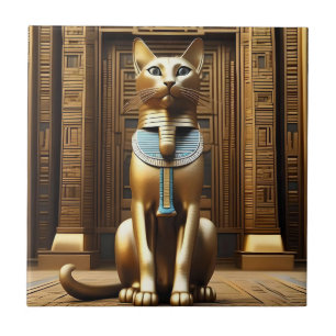 Timeless Majesty: The Golden Egyptian Pharaoh Cat Tile