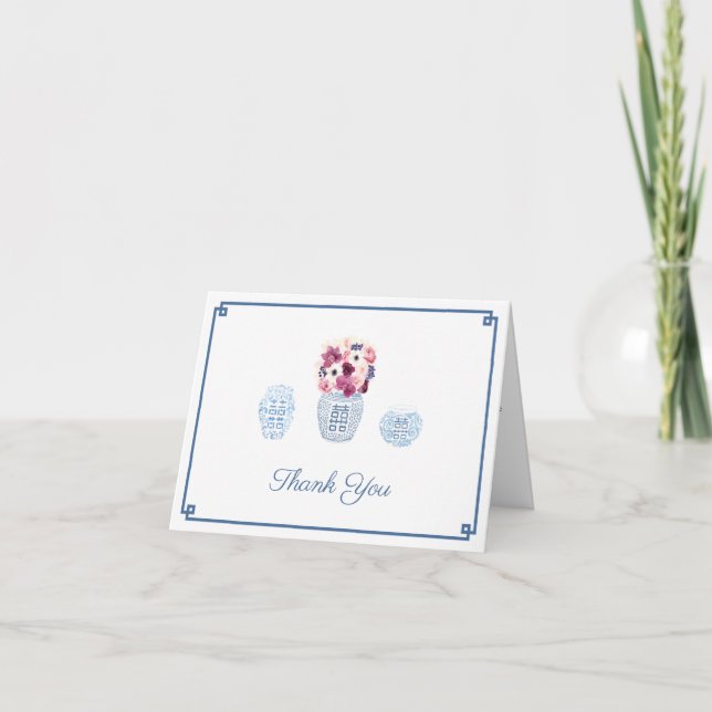 Timeless Maroon Orchids Roses Wedding Shower Thank You Card (Front)