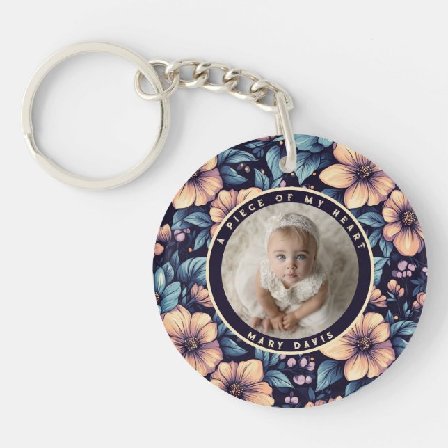 Timeless memory tribute Custom rose flower Key Ring (Front)