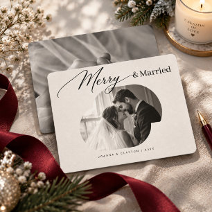 Timeless Merry & Married Oval 2 Photo Christmas Holiday Card