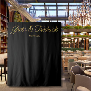 Timeless Minimalist Black Gold Photo Backdrop Tapestry