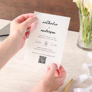 Timeless Minimalist Black White Wedding Vellum Invitations