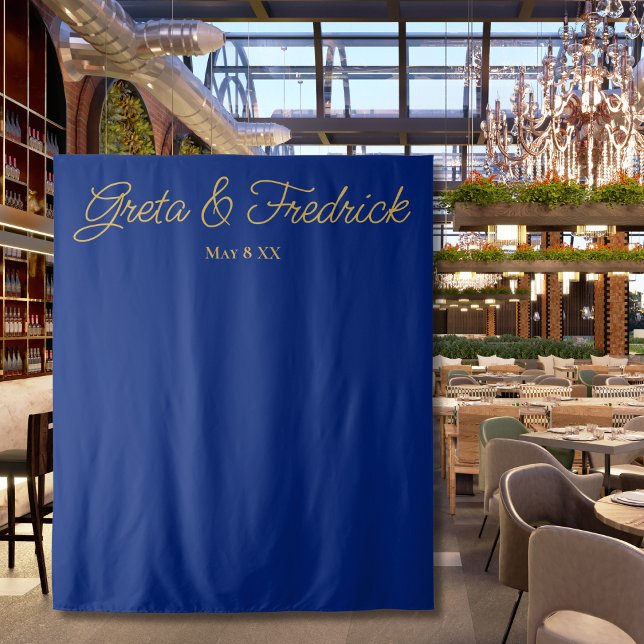 Timeless Minimalist Royal Blue Gold Backdrop Tapestry (Creator Uploaded)