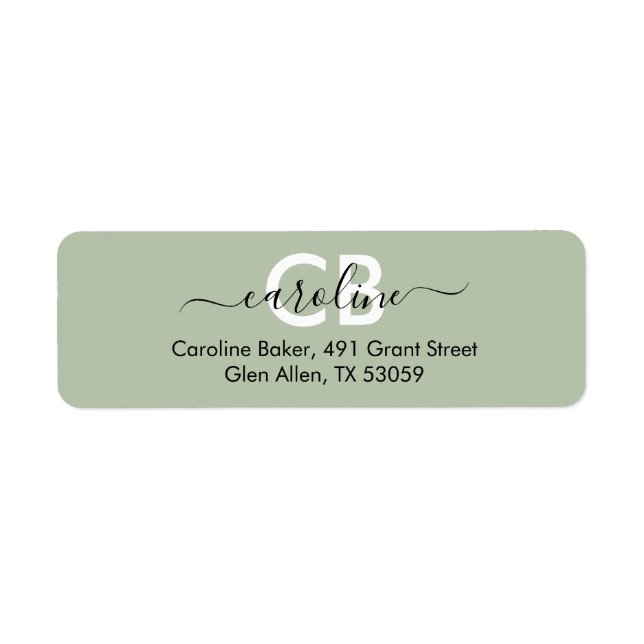 Timeless -- Misty Sage Monogram Address Label (Front)