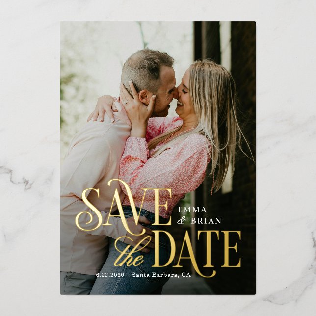 Timeless Mode REAL FOIL Save The Date Card (Front)