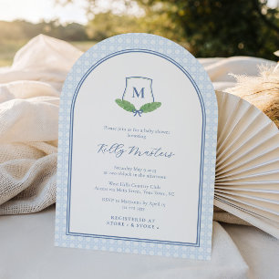 Timeless Modern Arch Monogram Baby Boy Shower Invitation