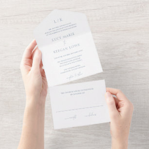 Timeless Monogram Dusty Blue Elegant Wedding All In One Invitation