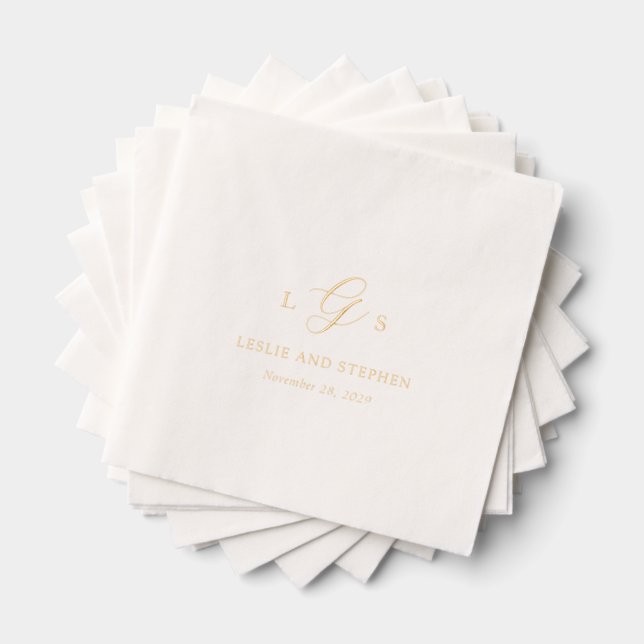 Timeless Monogram Elegant Wedding Foil Napkins (Insitu (Stacked))
