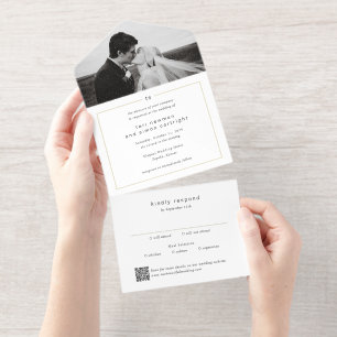 Timeless Monogram QR Code Modern Wedding All In One Invitation