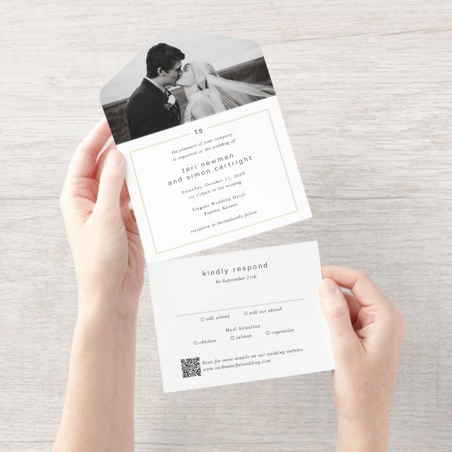 Timeless Monogram QR Code Modern Wedding All In One Invitation (Tearaway)