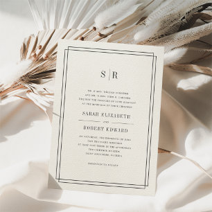 Timeless Monogram Wedding Invitation   Ecru